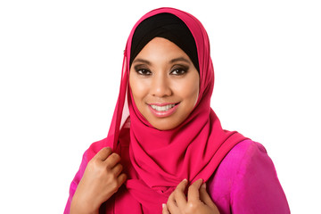 Portrait of beautiful asian muslimah woman isolated