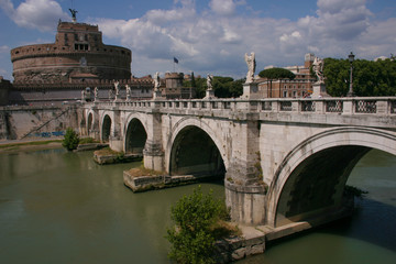 Naklejka premium Rome, Italy. Bridge and Castel Sant Angelo and Tiber River.