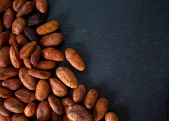 cocoa beans on chalkboard