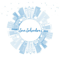 Obraz premium Outline San Salvador Skyline with Blue Buildings and Copy Space.