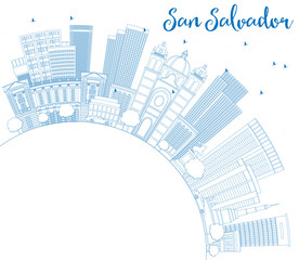 Outline San Salvador Skyline with Blue Buildings and Copy Space.