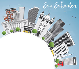 San Salvador Skyline with Gray Buildings, Blue Sky and Copy Space.