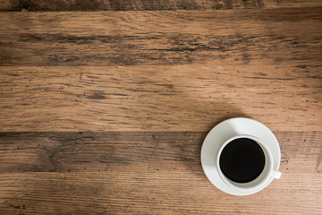 coffee on a wooden board table background