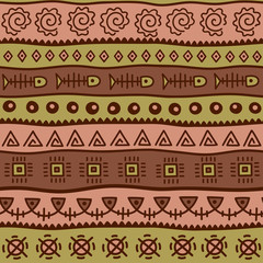 Seamless color pattern in ethnic style. Ornamental element African theme. Set of seamless vintage decorative tribal border. Traditional African pattern background with tribal elements form.