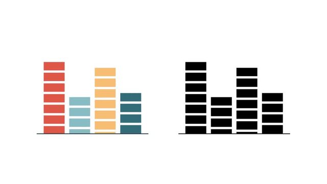 Animated flat simple icon of the equalizer, graphics. Motion design infographic with alpha channel color and black and white options.