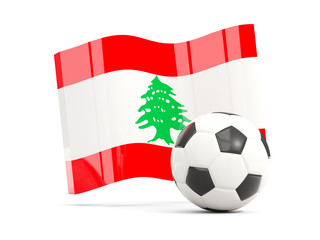 Football with waving flag of lebanon isolated on white