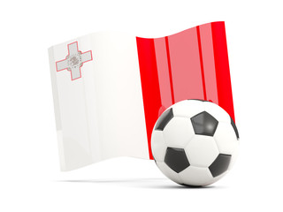 Football with waving flag of malta isolated on white