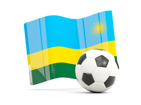 Football with waving flag of rwanda isolated on white