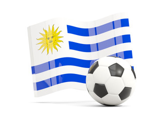 Football with waving flag of uruguay isolated on white