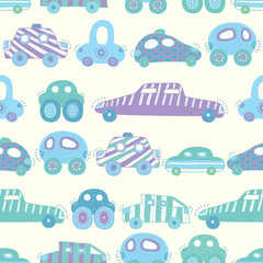 Cute cars. Kids vector seamless pattern.