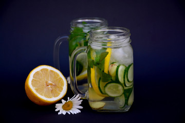 Refreshing drink of cucumber, lemon and ginger