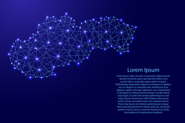 Map of Slovakia from polygonal blue lines and glowing stars vector illustration