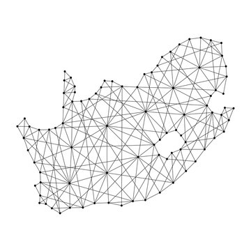 Map of South Africa from polygonal black lines and dots of vector illustration