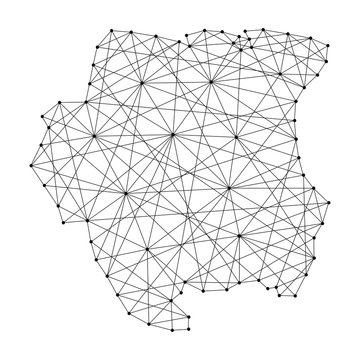 recommend clip art: Map of Suriname from polygonal black lines and dots of vector illustration