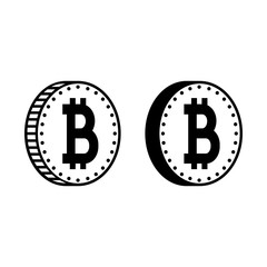Bitcoin or digital currency icons. Coins with bitcoin signs with different edges. Vector Illustration