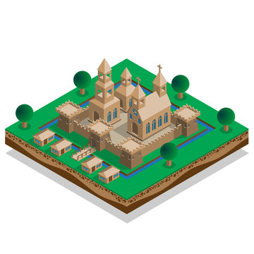 Old castle. Isometric. Vector illustration.