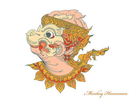 Colors monkey hanuman,Thai art pattern vector hand drawing on a white background