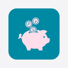 Time is money piggy bank icon. Flat design style.