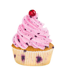 Watercolor capcake with red currant