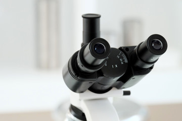 Laboratory lens of Microscope Isolated scientific research background.