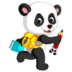 Obraz premium Cute panda on his way to school