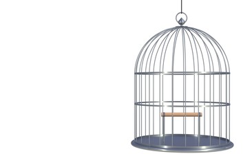 Empty bird chromium cage Isolated on white background, 3D rendering