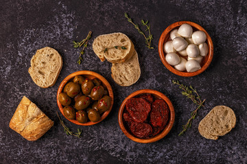Fresh bread with snacks.