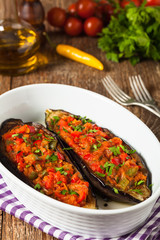 Stuffed aubergine.