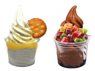 soft serve ice cream in a cup with topping