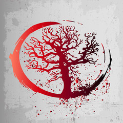 The creative idea for a tattoo is the tree of life. Red gradient