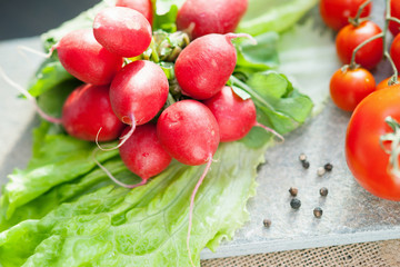 Radish, tomato, lettuce and spices 