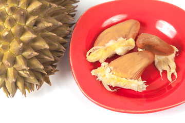 Durian seed on plate ,white background
