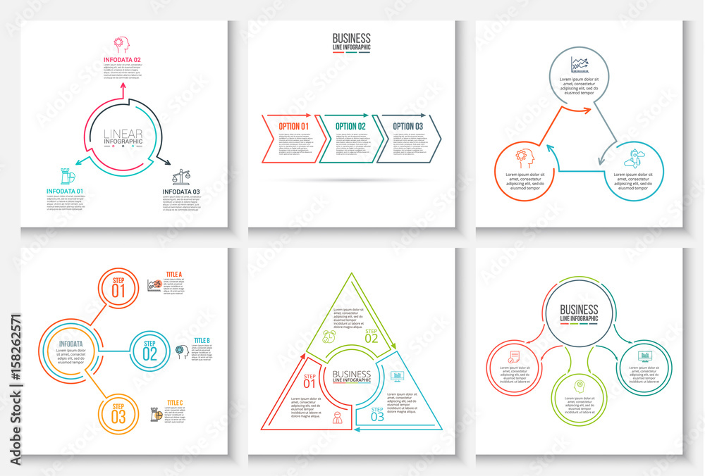 Poster thin line flat elements for infographic.