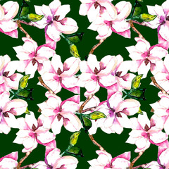 Fototapeta na wymiar Watercolor magnolia, seamless pattern