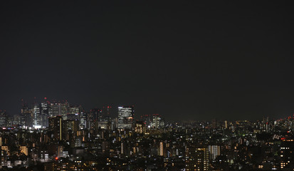 日本の東京都市景観・夜景（新宿のビル群などを望む）