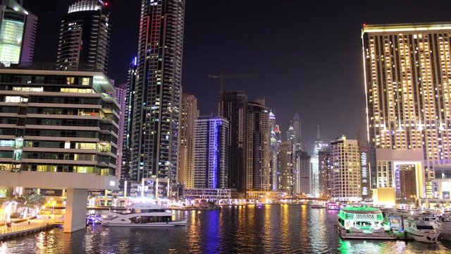 Dubai marina by night, high detailed timelapse video shot with a reflex camera