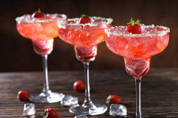 Three glasses of freshly made Margarita cocktai