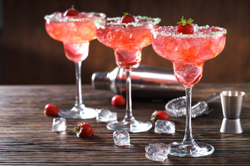 Three glasses of freshly made Margarita cocktai