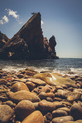 Amazing Wild rock beach at the sunset. Sintra Cascais Natural Park Portugal