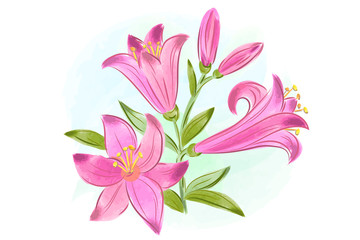 Obraz na płótnie Canvas beautiful gift card with pink watercolor lilies