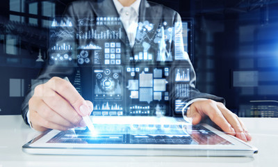 Woman working with graphic resources