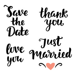 Save the Date, Love you, Just Married, Thank you