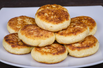 Delicious homemade cheese pancakes close-up