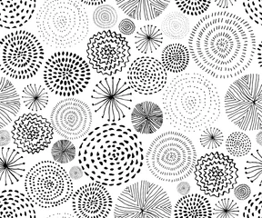 Tapeten Vektornahtloses Muster mit Tintenkreisbeschaffenheiten. Abstrakter nahtloser Hintergrund mit Feuerwerken. © Utro na more
