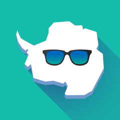Long shadow Antarctica map with  a sunglasses icon