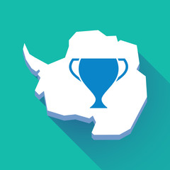 Long shadow Antarctica map with  an award cup