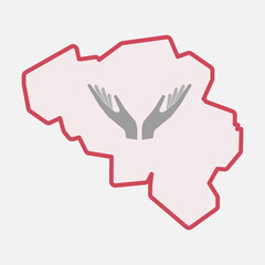 Isolated Belgium map with  two hands offering