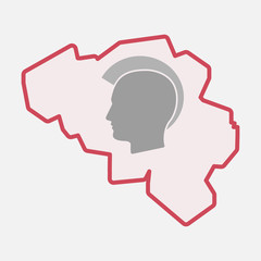 Isolated Belgium map with  a male punk head silhouette