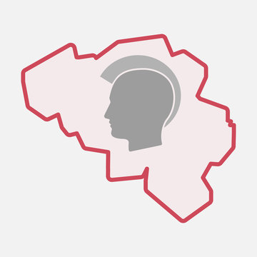 Isolated Belgium map with  a male punk head silhouette