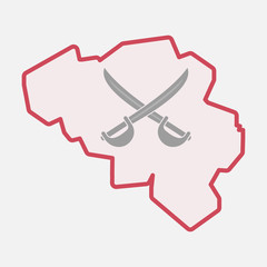 Isolated Belgium map with  two swords crossed